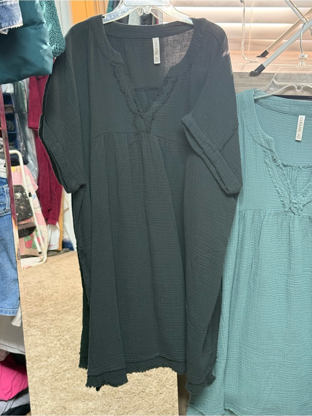 Zenana Outfitters Black Gauze V-Neck Braided Tunic never worn with pockets
